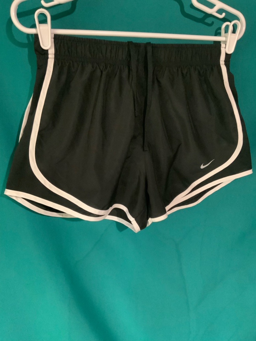 Nike DriFit Black Tempo Athletic Running Shorts with White Piping